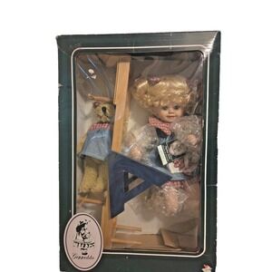 Geppeddo Playtime Series Alecia & Grizzly Porcelain Doll Bear Set New in Box